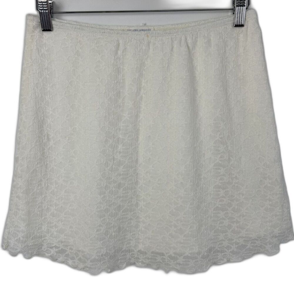 See You Monday XL Ivory Lace Mini Skirt Lined Stretch Coquette Y2K Romantic